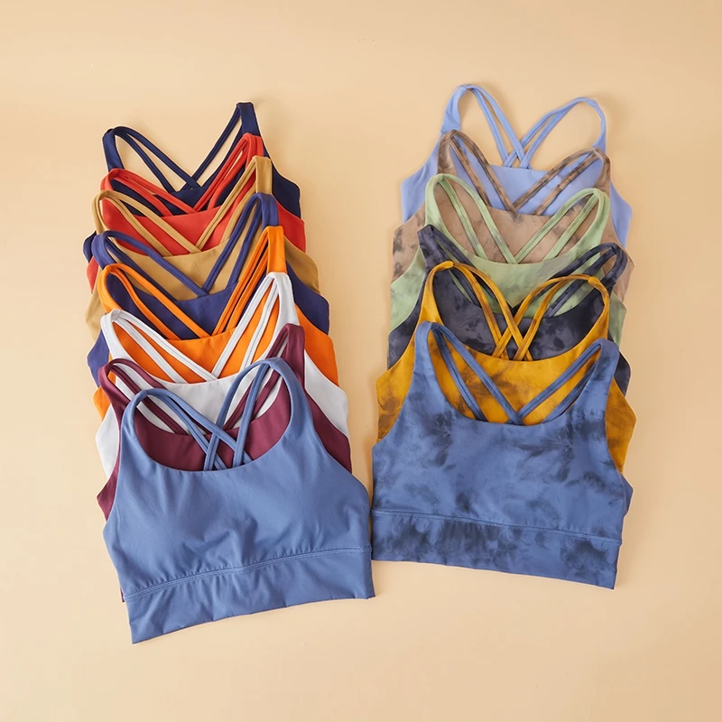 Cross Back Support Yoga Bra Strappy Push Up Sports Bra Women Padded Fitness Gym Bra