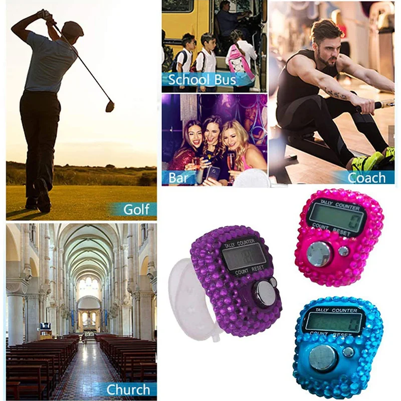 Finger Counters - 5 Digital LED Electronic Finger Counter, Mechanical Manual Clicker Number Lap Tracker Tally Counter with Bling