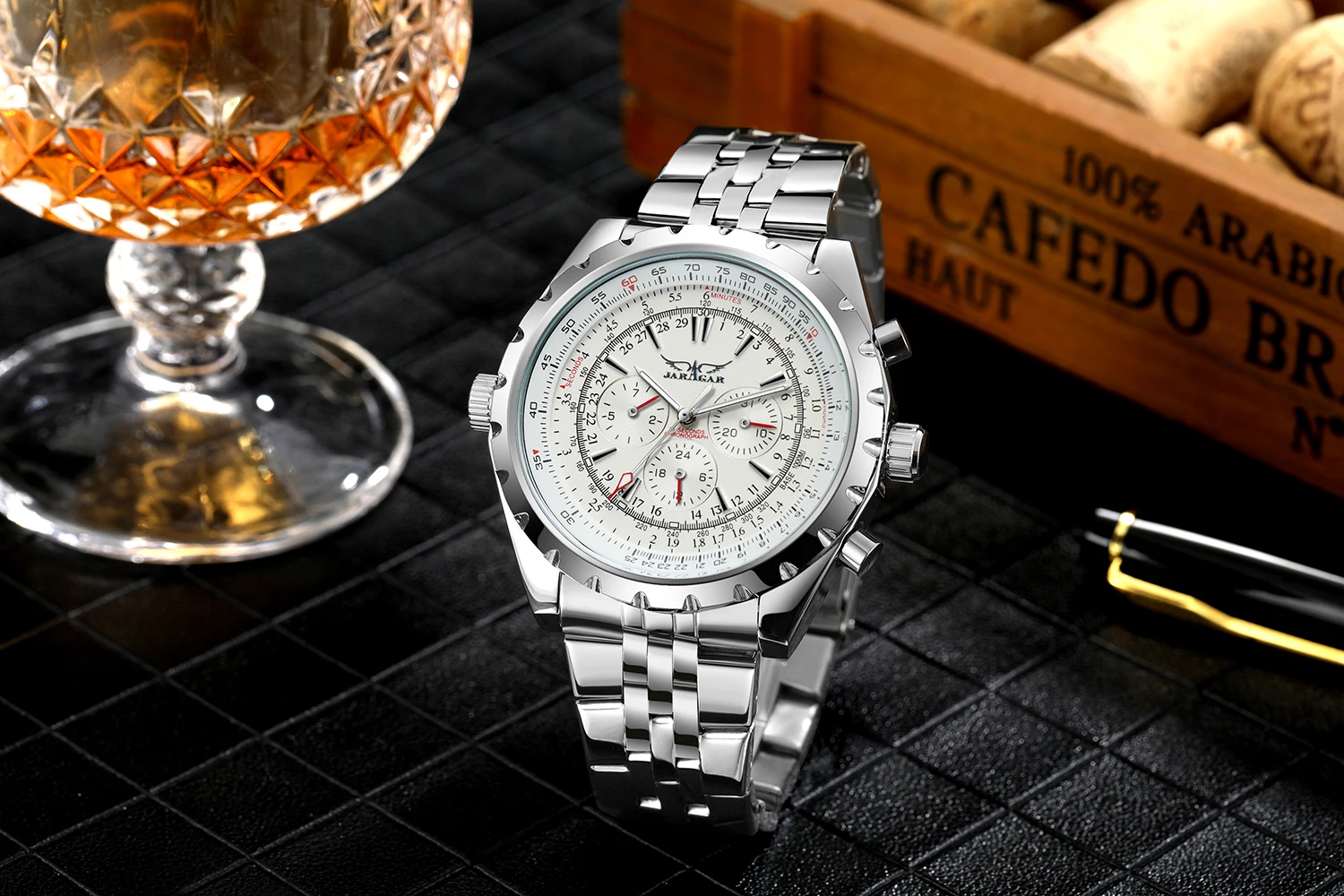 JARGAR 6905 Analog Skeleton Black Dial with Stainless Steel bracelet High-end saatler automatic sports wrist watch