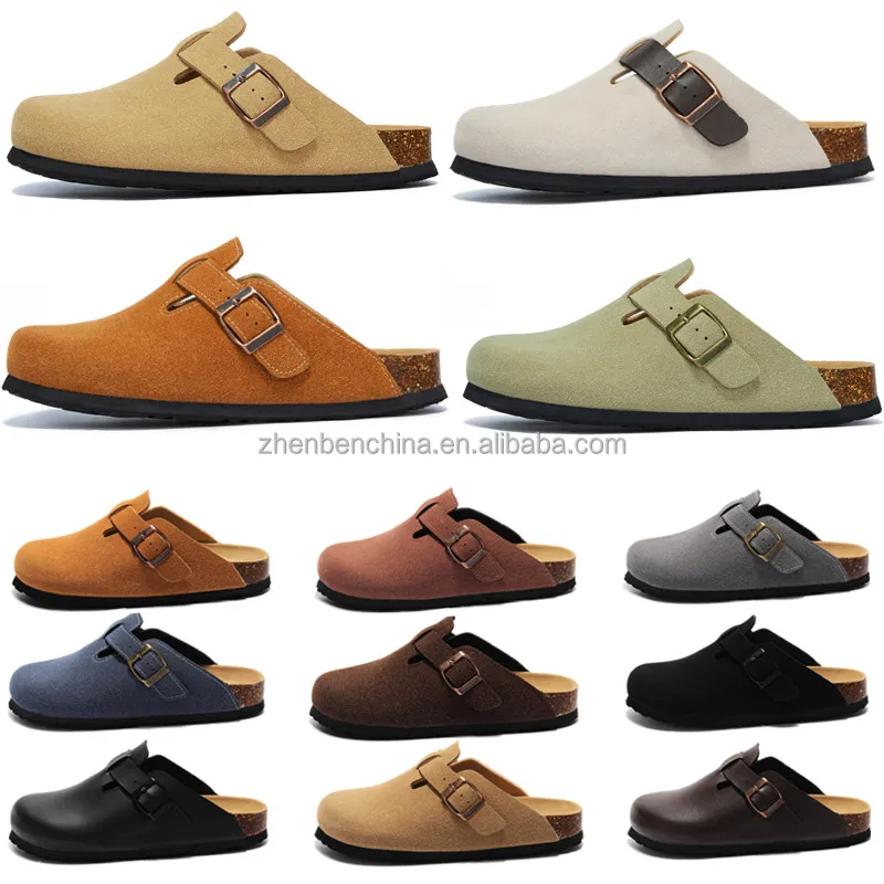 Custom Designer Clogs Men Women Slide Slippers Soft Clog Black White Suede Leather Buckle Strap Cork Clogs Ladies