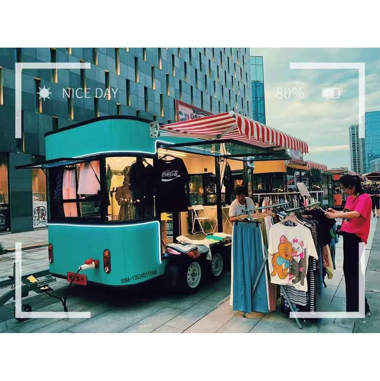 Mobile Electric Clothes Hanger Cart Sell Girls Clothes Dresses Child Clothing Shop Bus Ice Cream Cart Food Truck with Hooks