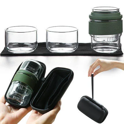 Wholesale Glass Travel Tea Set Portable Bag with Two Glass Kung Fu Tea cups