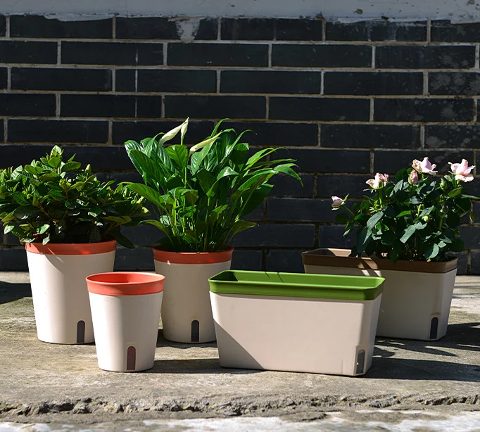 High quality Automatic Water Absorbing Pots Cotton Rope Self Watering Planter Flowerpot Rectangle Plastic Lazy Flower Pot