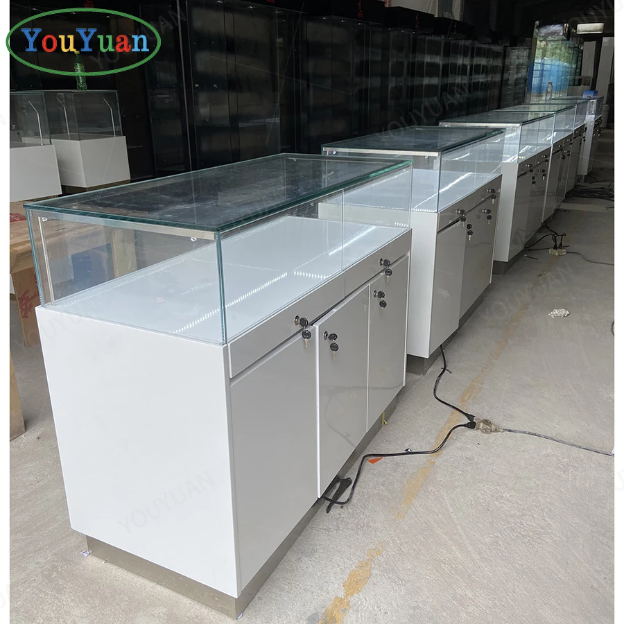 Custom jewelry wall showcase with fob Electronic lock luxury tempered glass jewelry display showcase