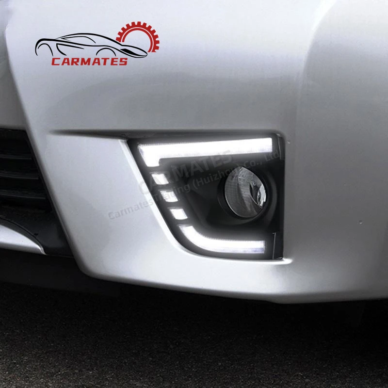 CARMATES LED Daytime Running Light Dynamic Yellow Turn Signal Relay Waterproof DRL Lamp For Toyota Corolla 2014 - 2016