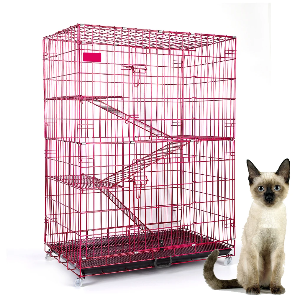 Home pet habitat breathable metal wire breathable cat cages easy folding cat cages with wheels movable Pet Cages