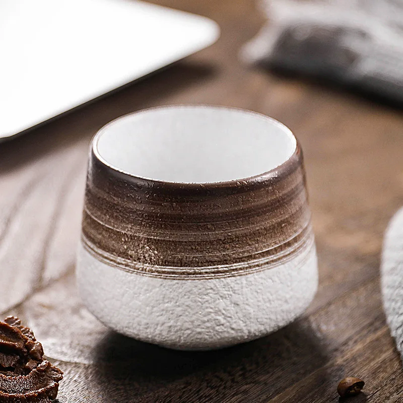 Japanese Retro Stoneware Teacup Colorful Vintage Coarse Pottery Countertop Ecocoffee Porcelain Ceramic Mug Cup Without Handle
