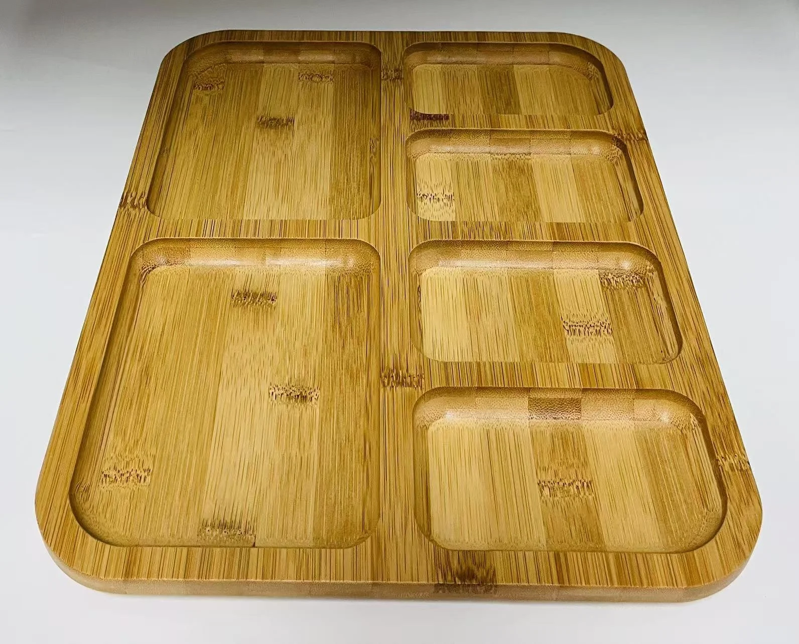 Customized Fruit Snacks Tray 6 Serving Plate with Dividers Wood Bamboo Portion Plates Food Cheese Platter