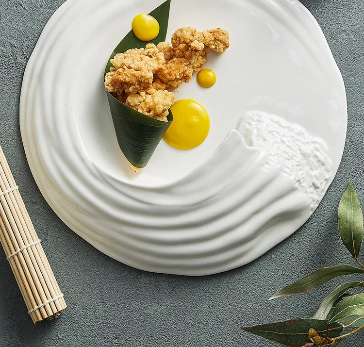 Ceramic Tableware Sea Wave Design Western Dessert Plate Can Be Customized Logo Hotel Premium Feeling Dinner Plate