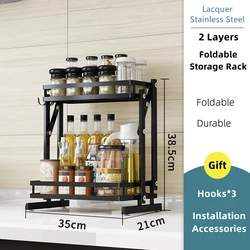 Folding 3 Tiers Standing Kitchen Storage Shelf for Seasoning Knife Chopsticks Stainless Steel Spice Organizers Rack