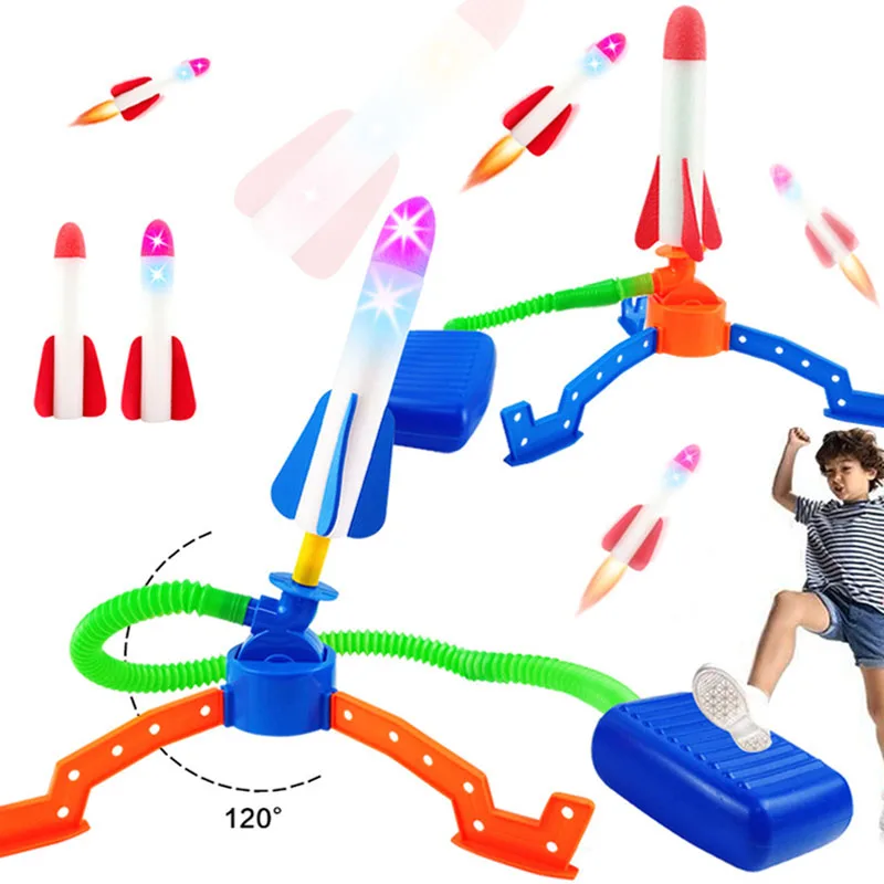 2024 New Fun Toy Light Soaring Rocket Launcher Kids Outdoor Sports Stomp Ejection EVA Foam Sponge Rockets Toy