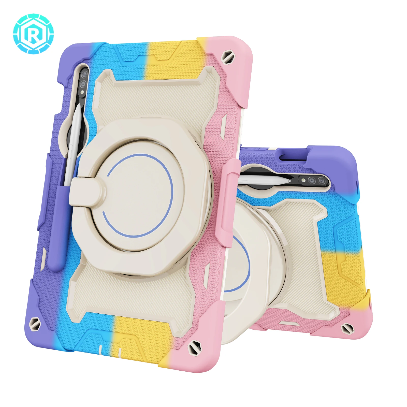 Wholesale Price 3 In 1 Full Body Protection Silicone Tablet Case For Samsung Galaxy Tab S7/S8 With Rotatable Turntable