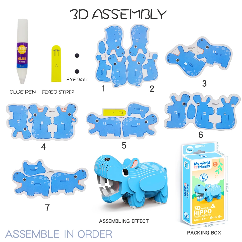 Kids educational jigsaw puzzle 12 animals cartoon 3D stereoscopic puzzle dinosaur dog shaped assembly puzzle