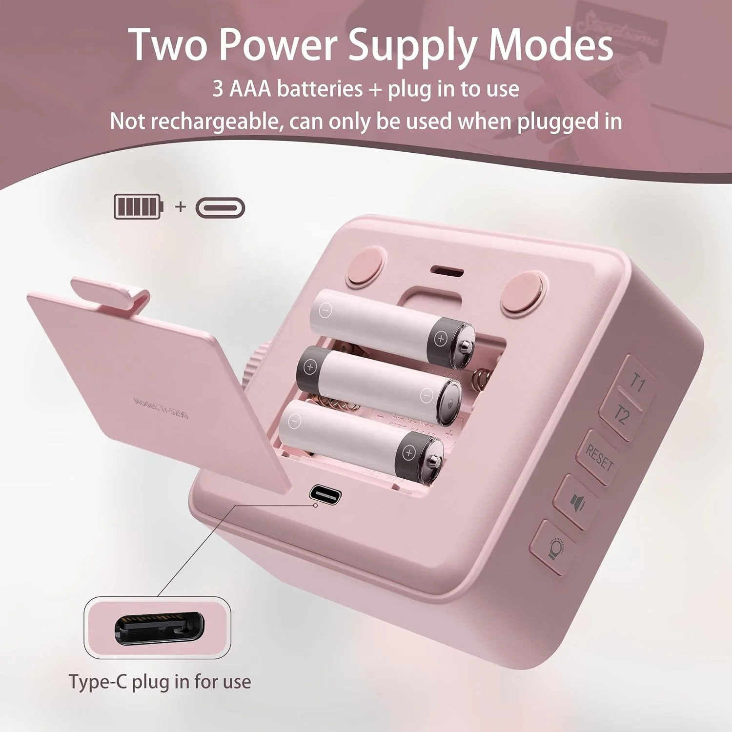 Pink LED dual screen timer positive countdown time 3 levels adjustable volume digital kitchen visual timer