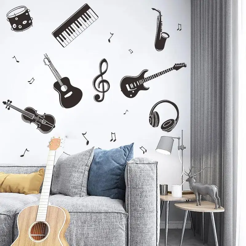 Creative Musical Instruments Wallpaper Bedroom Stickers Decorative Decals For Kids Self Adhesive TV Background Wall Murals