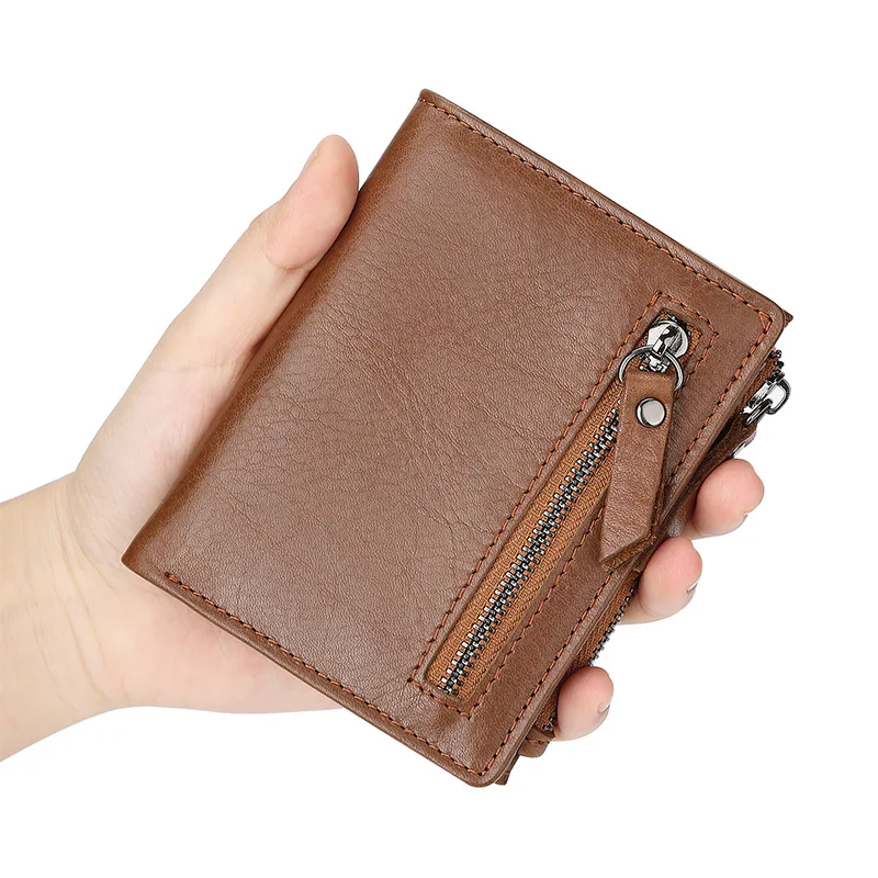 2023 RFID Secure Large Capacity Multi-card Leather Wallets for Men and Extract card  Mens Genuine Leather Zipper Wallet