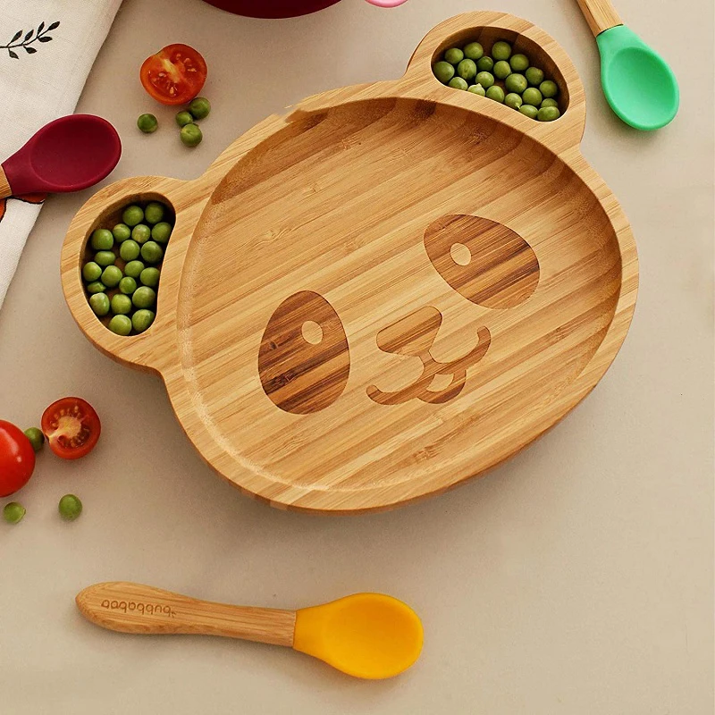  Panda Design Baby Suction Bamboo Plate Custom disposable Spoon