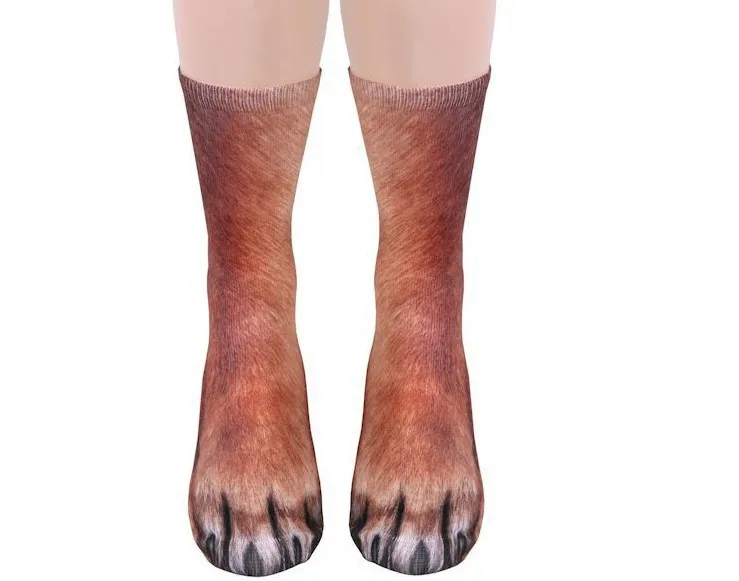 Drop shipping Novelty Animal Paws Socks 3D Printed Cat Tiger Dog Paw Crew Socks for Adults Kids