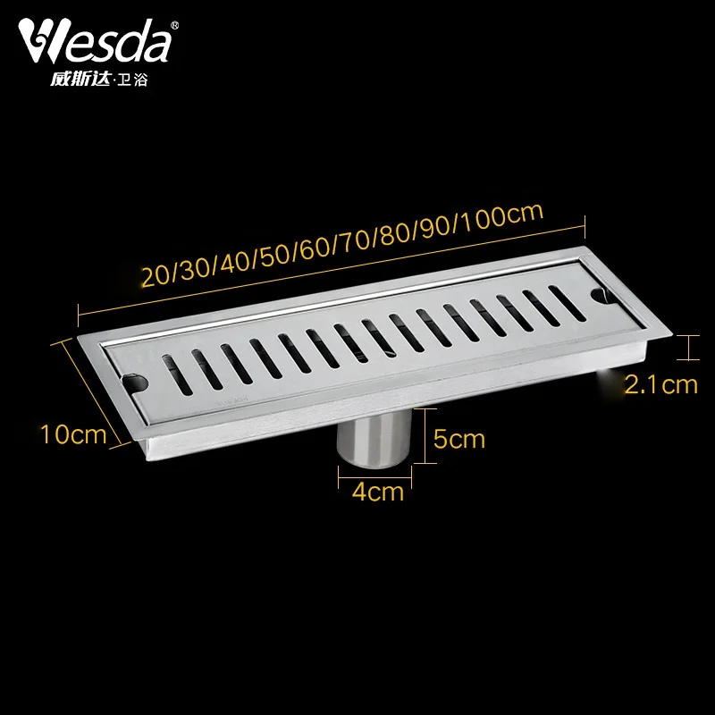 Wesda Wholesale Bathroom Hotel Swimming Pool Removable Stainless Steel Rectangle Long Floor Drain Strainer Linear Shower Drain
