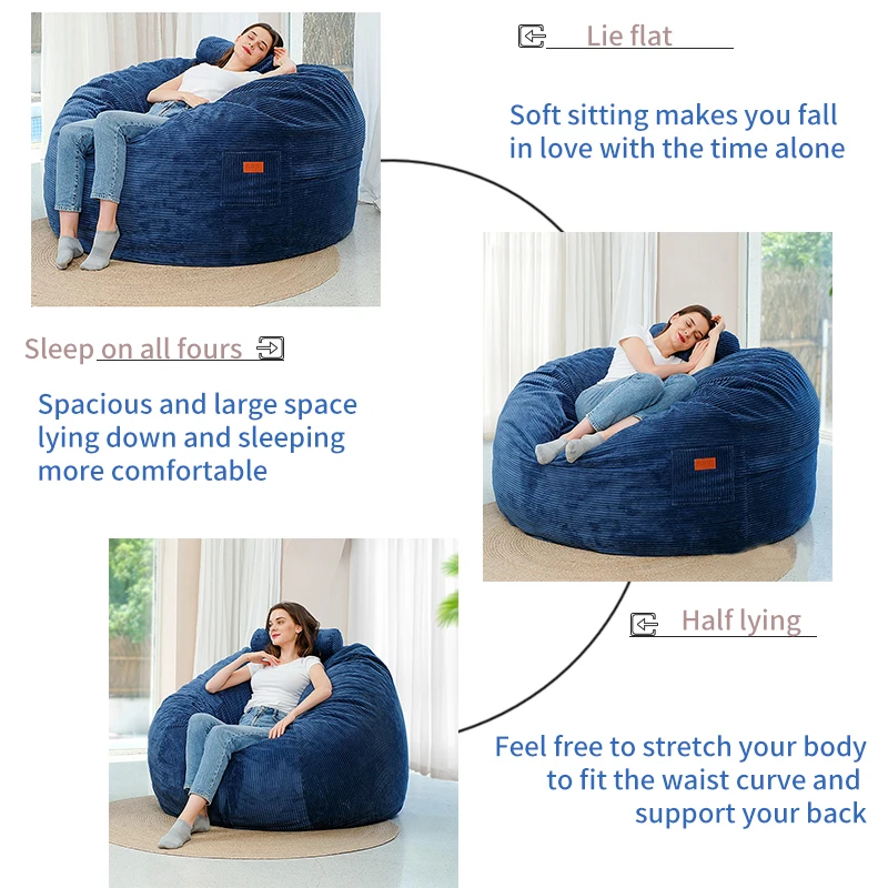No filler Queen size beanbag sofa cover  furniture living room chairs giant sofa bed  unfilling furniture bean bag couch