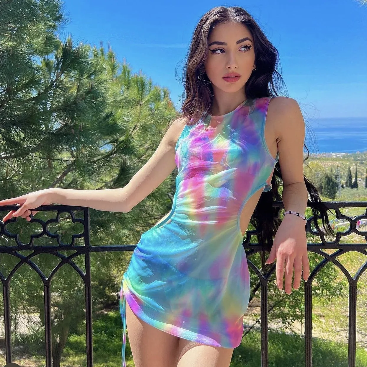 HANO 2024 Hot Selling Tie Dyed Print Beach Cover Ups 3 Pieces Swimwear Sexy Women Micro Bikini Set