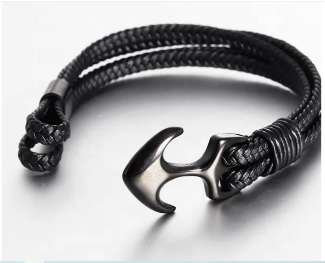 New Arrivals Manufacture OEM Stainless Steel  Men Leather Bracelet