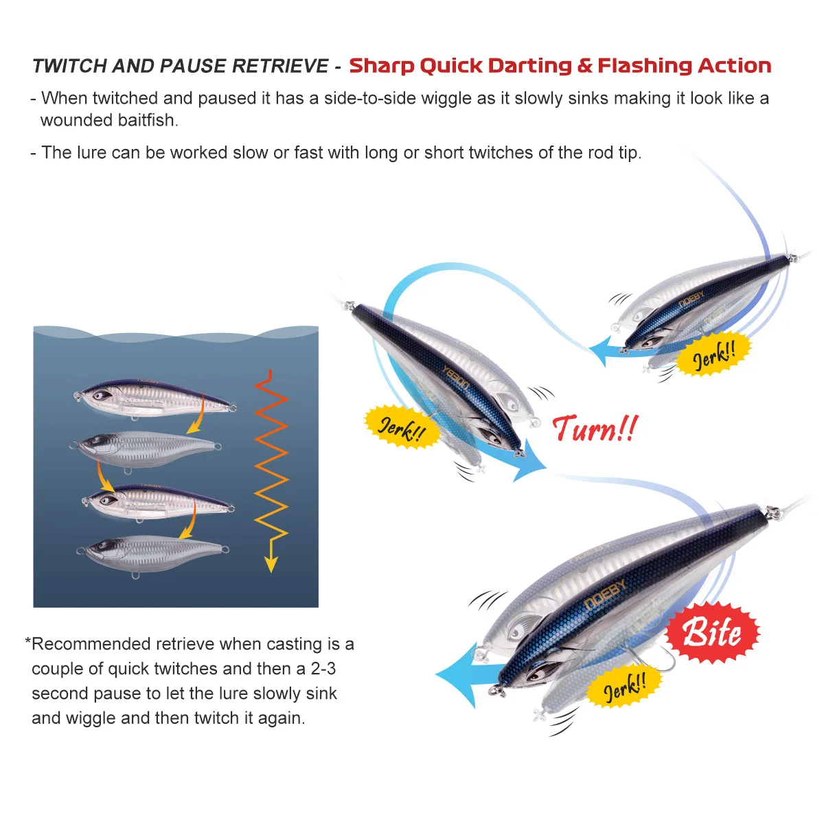 heavy duty Lures dive 38g sinking 4# treble hook saltwater species shallow water inshore twitchbait