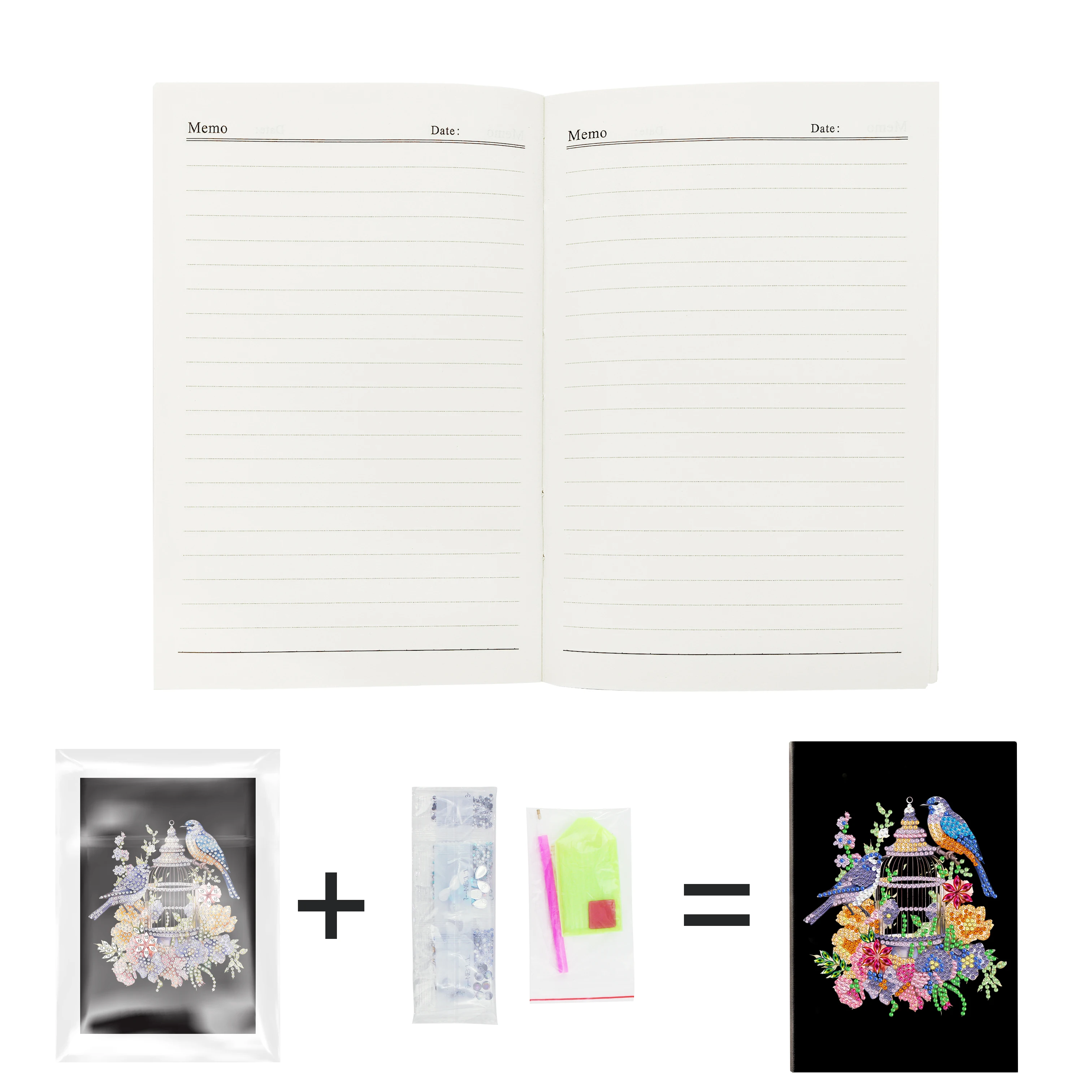 wholesale romantic bird and flowers design diy diamond painting 64 pages A5 notebook with special-shaped diamond