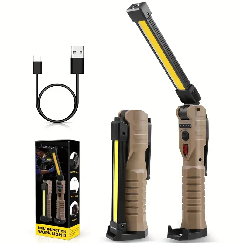 Multi functional work light USB charging double-sided COB folding strong magnet emergency flashlight with strong light