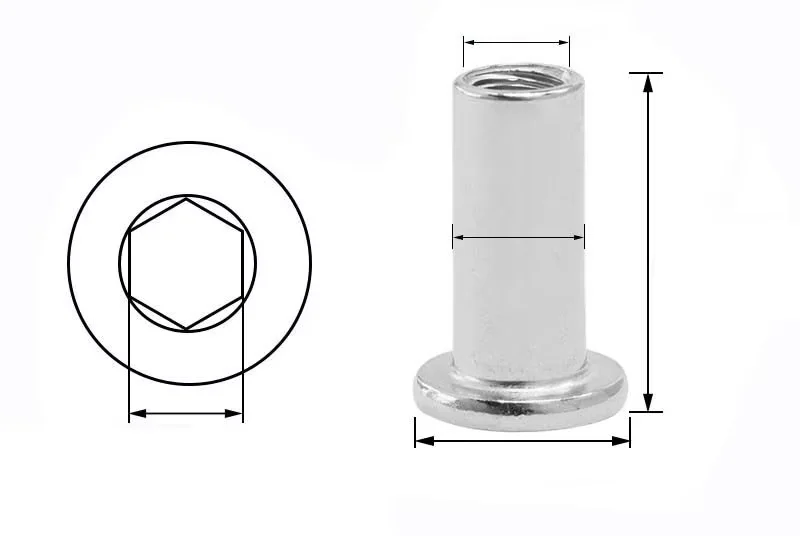 Custom Wholesale 304 Stainless Steel Splint Nut Lock Furniture Screw Hex nut male-female joint Chicago screw