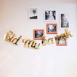 Eid Gold Glitter Paper Garland Muslim Islamic Eid Mubarak Banner for Eid Decoration