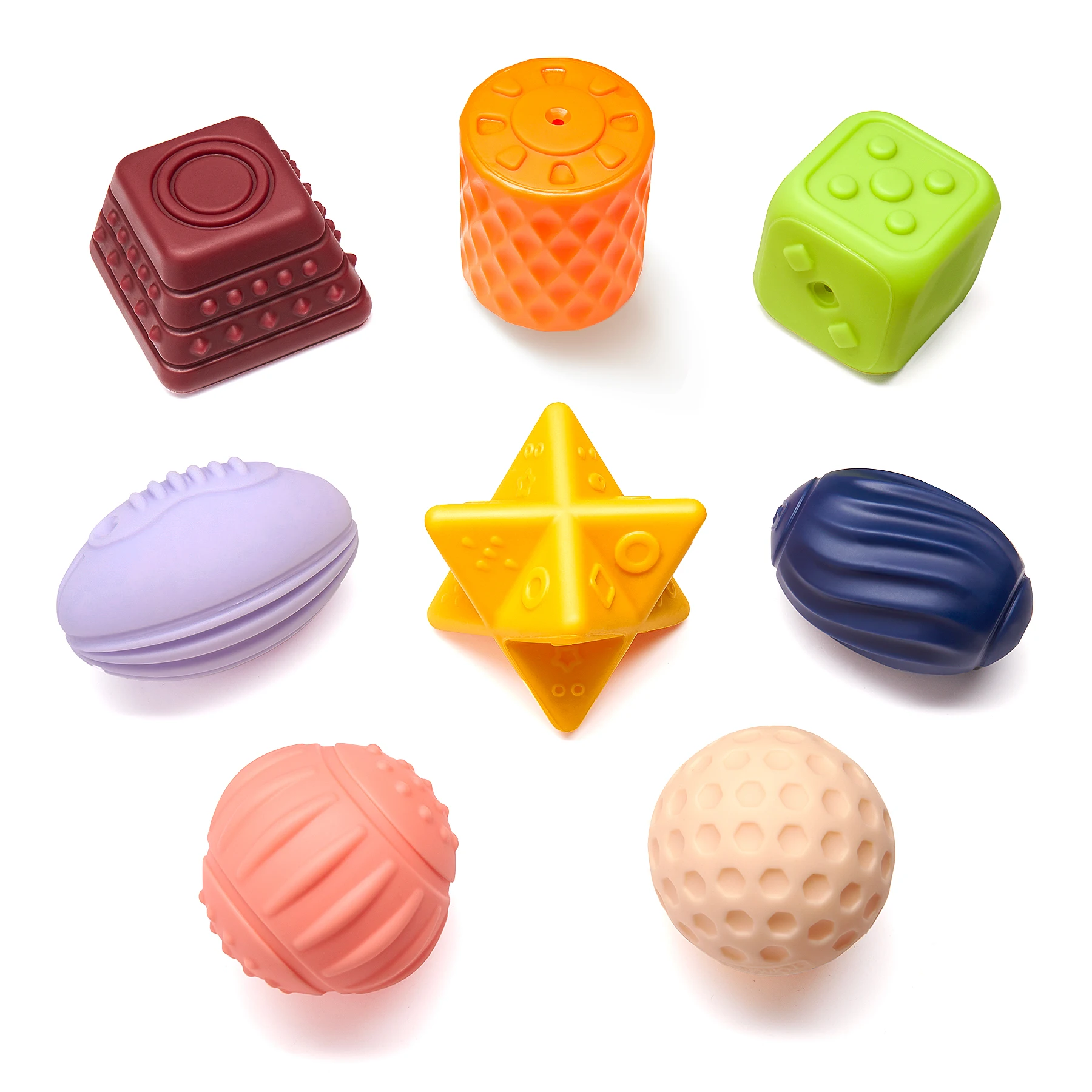 Tumama Kids Early Education BPA Free Baby Soft Sensory Grab Balls Geometric Shapes Textured Multi Ball Set Baby Beach Bath Toy