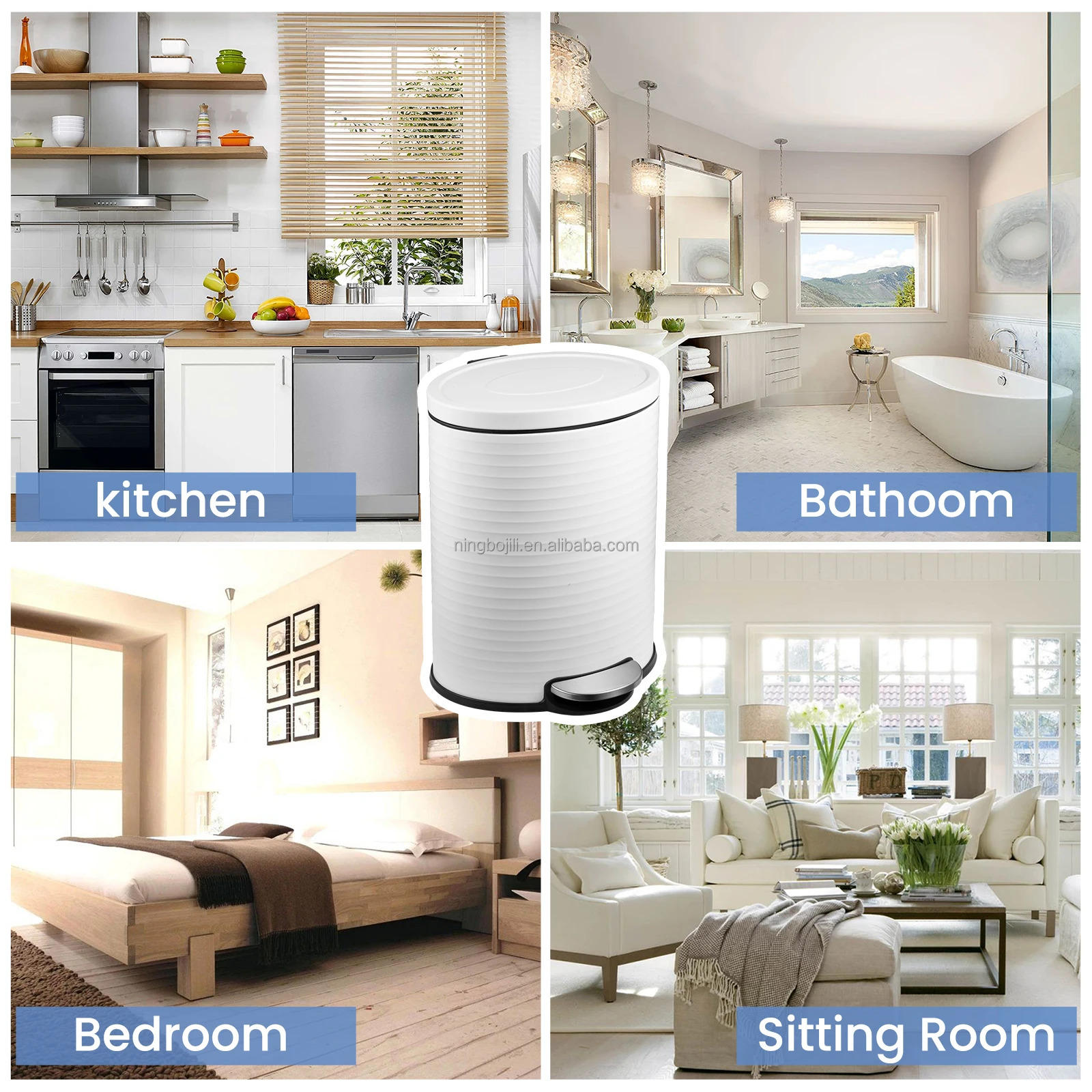 JILI 12L Easy to Install Spraying White Trash Can Fully Enclosed Design 24 Hour Odor Isolation Dustbin for Home Office Kitchen