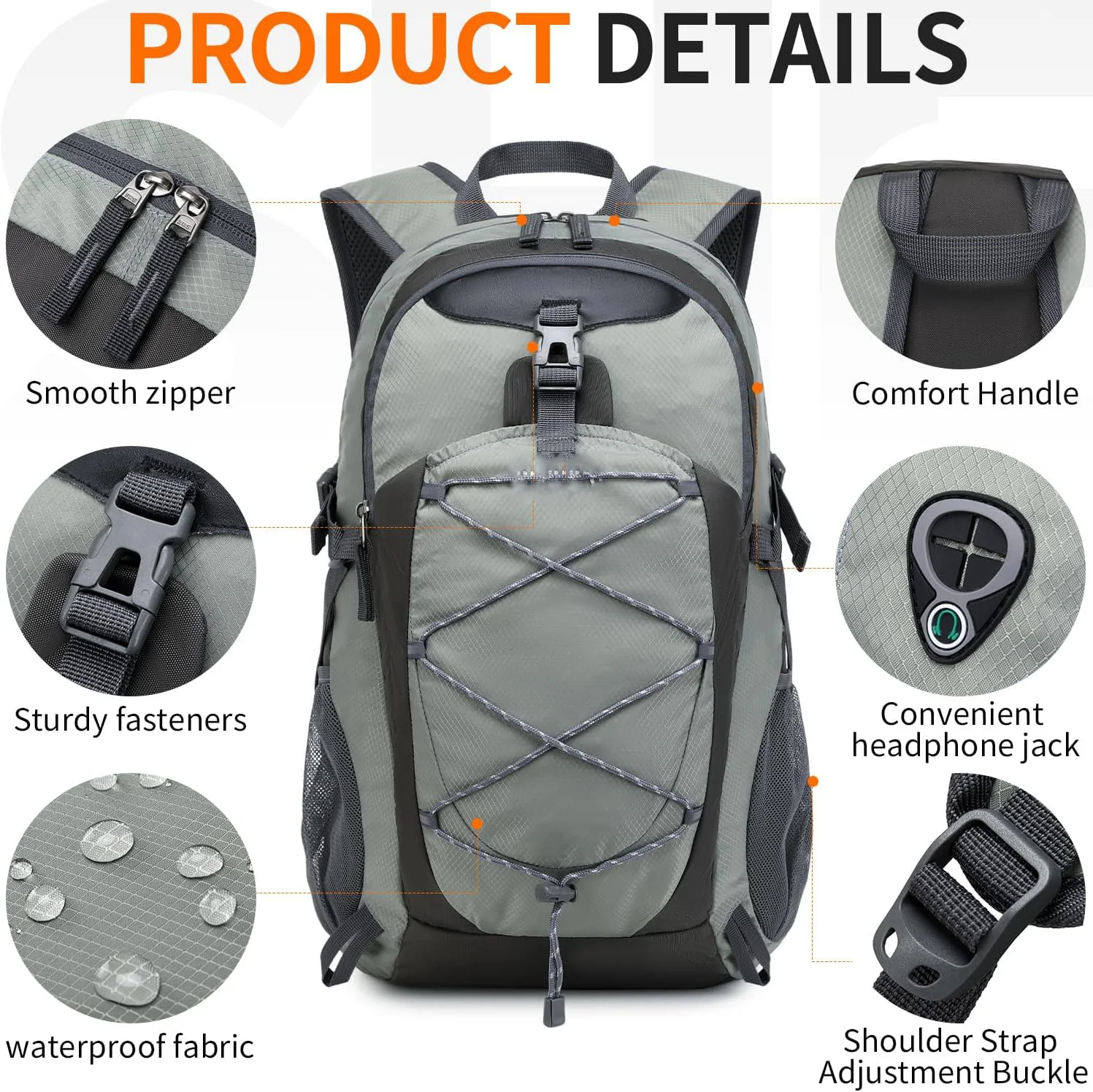 Unisex Lightweight Waterproof Zipper Closure Daypack Fashionable Packable Hiking Travel Backpack for Men Women Camping Sports