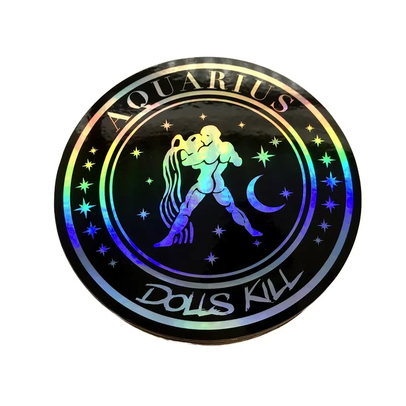 Circular Holographic Adhesive Vinyl Sticker Glossy Fashion Lens Effect PET Plastic Toy Packaging custom label with logo