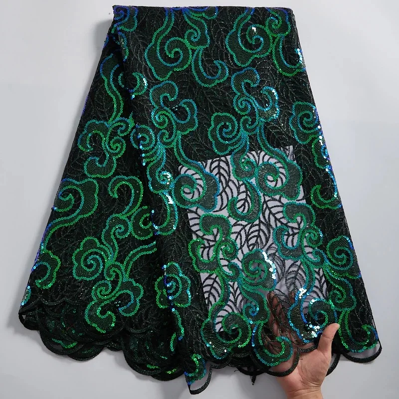 
Flowers Embroidery Lace Fabric African Blue Tulle Lace Fabric With Sequins Net Lace Material 2328 
