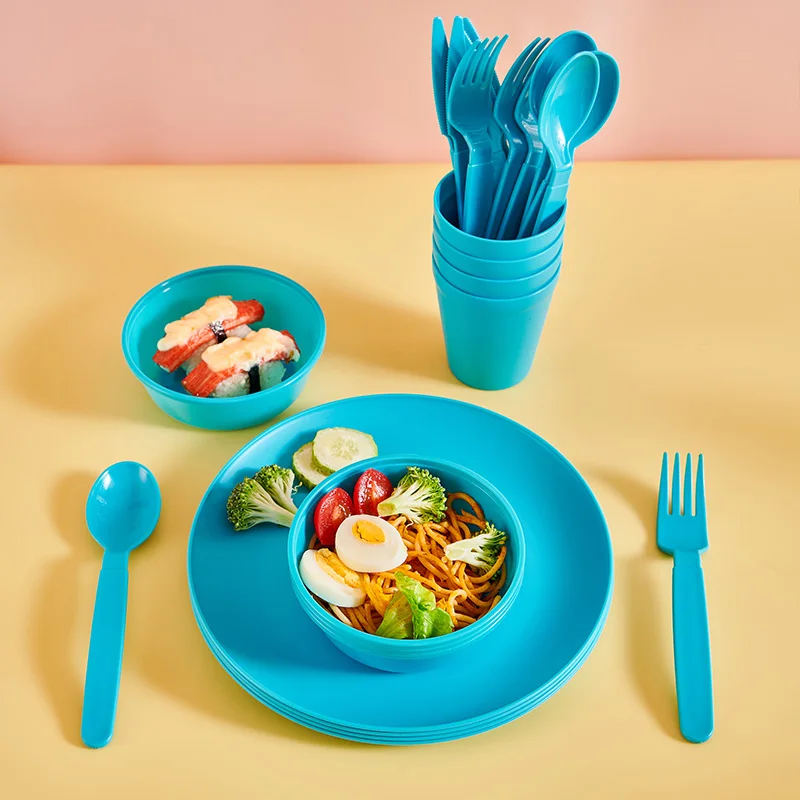 22pcs 26pcs portable lunch box plastic outdoor camping picnic tableware plastic dinnerware set