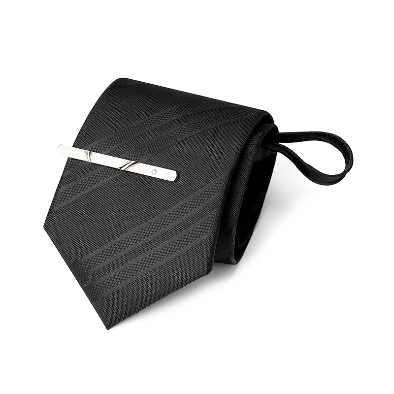 8CM Popular Modern Black Woven Lazy Zipper Ties for Uniform Suit Business