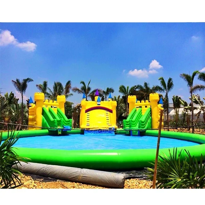 Большой надувной бассейн с горкой аквапарк