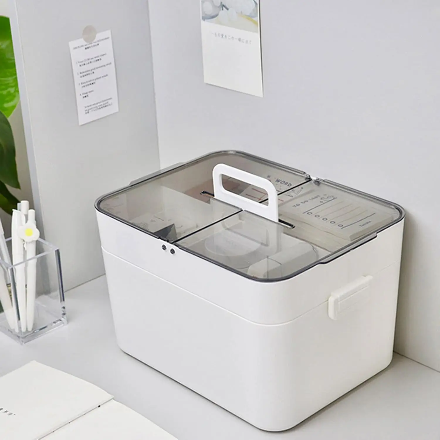 2 Layer First Aid Kit Plastic Medicine Pharmacy Sewing Storage Box Home Dorm Organization Makeup Organizer Bins with Handle