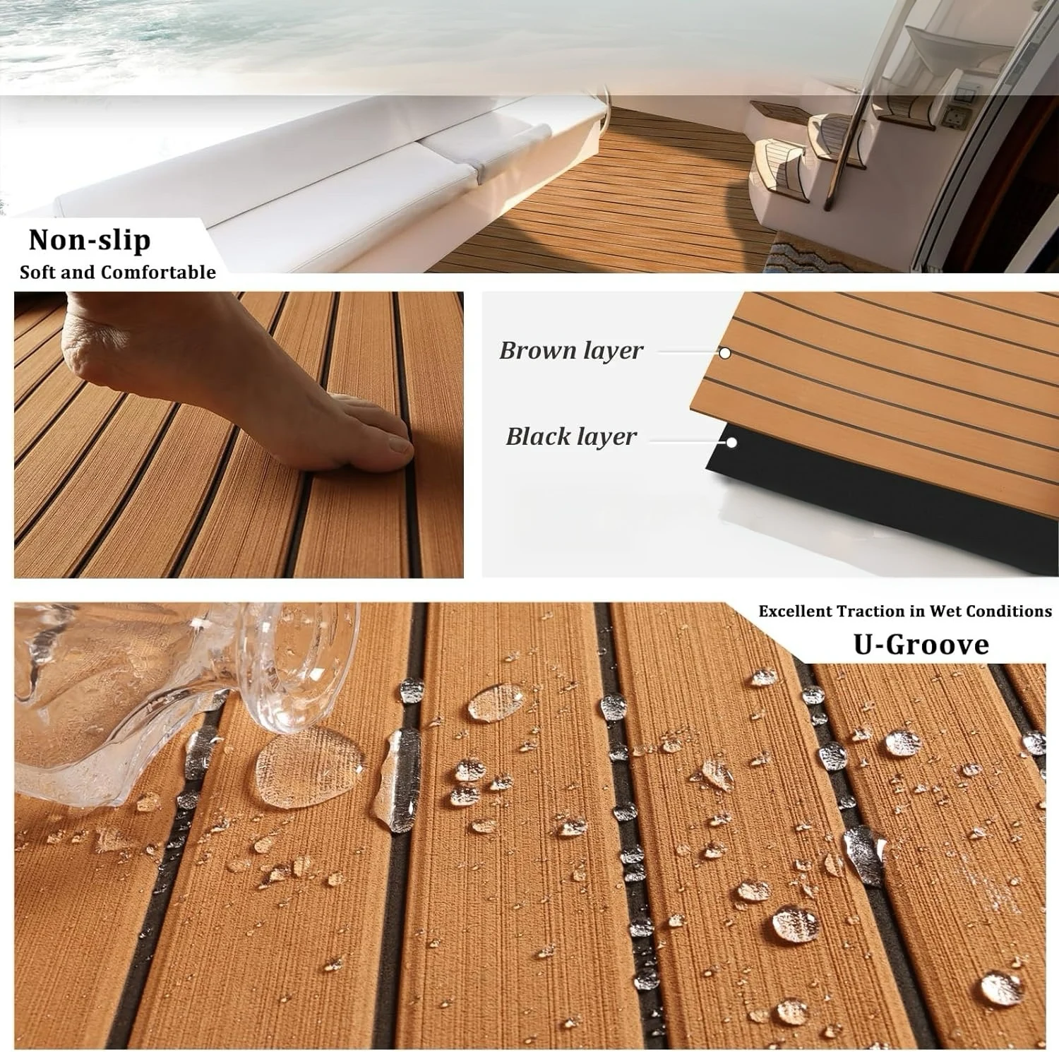 Synthetic EVA Foam Decking Non-Slip Waterproof Faux Boat Floor Durable Brushed for Outdoor Use Marine Grip Flooring