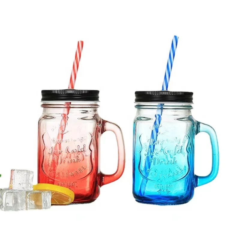 Wide Mouth Mason Jar Mug 450ml Cold Beverage Drink Juice Smoothies Mason Jar Glass With Handle