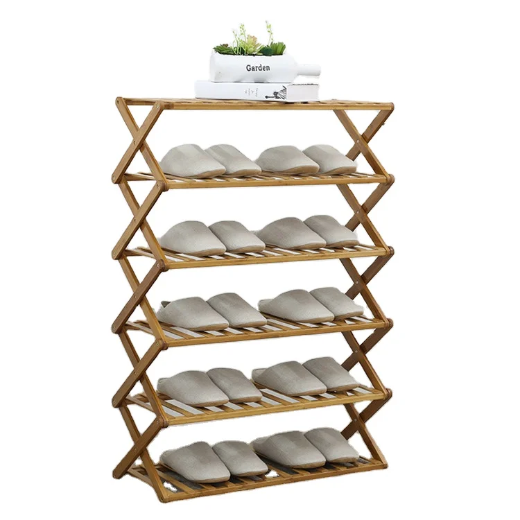
Home storage floor shoe rack 6 tier Wood Folding Cabinet 