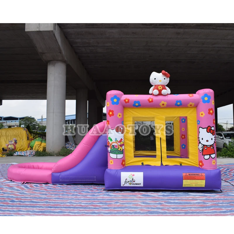 Pink Inflatable Bounce House Combo CAT Theme Jumps Castle With Slides Inflatable Bouncer Combo For Sale