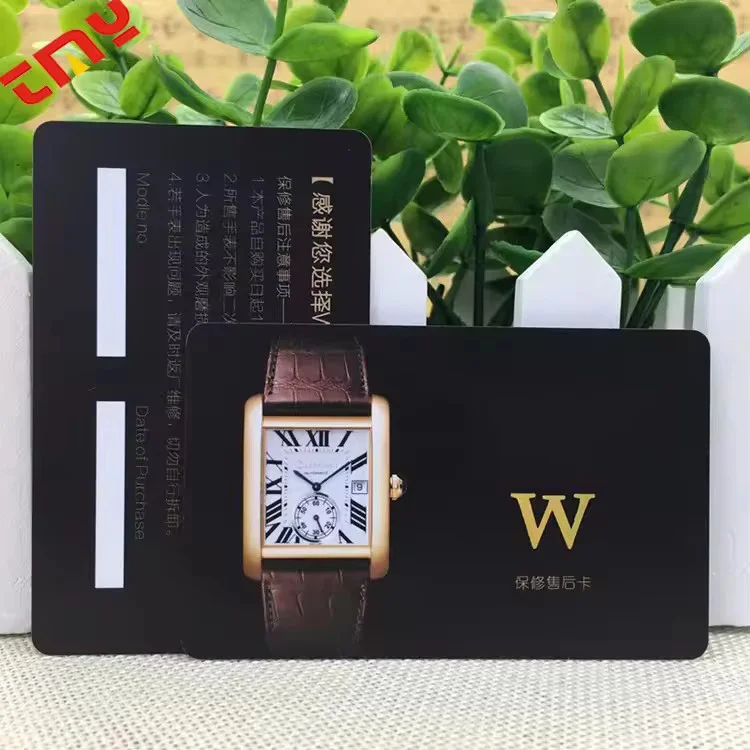 Custom Brand Design Logo Glossy Matte Writable Plastic PVC  Guarantee Authenticity Warranty Card For Watch/Jewelry