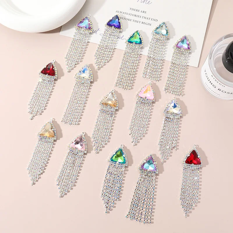 SZ Wholesale Triangle Shape Perforated Sew on drill claw rhinestones crystal buckle for Earrings Jewelry clothing accessories