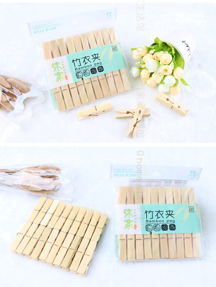 Bamboo Clothespins 20 Pieces Bamboo Pegs Clothes Pegs Wood durable Hanging Clips for Home Clothes Windproof Supplies 6cmx1.2cm