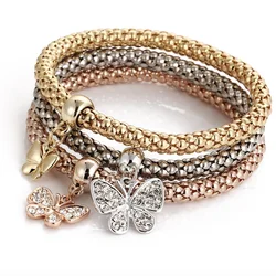 Three-color rudder anchor bracelet set elastic popcorn corn chain diamond elephant bracelet women