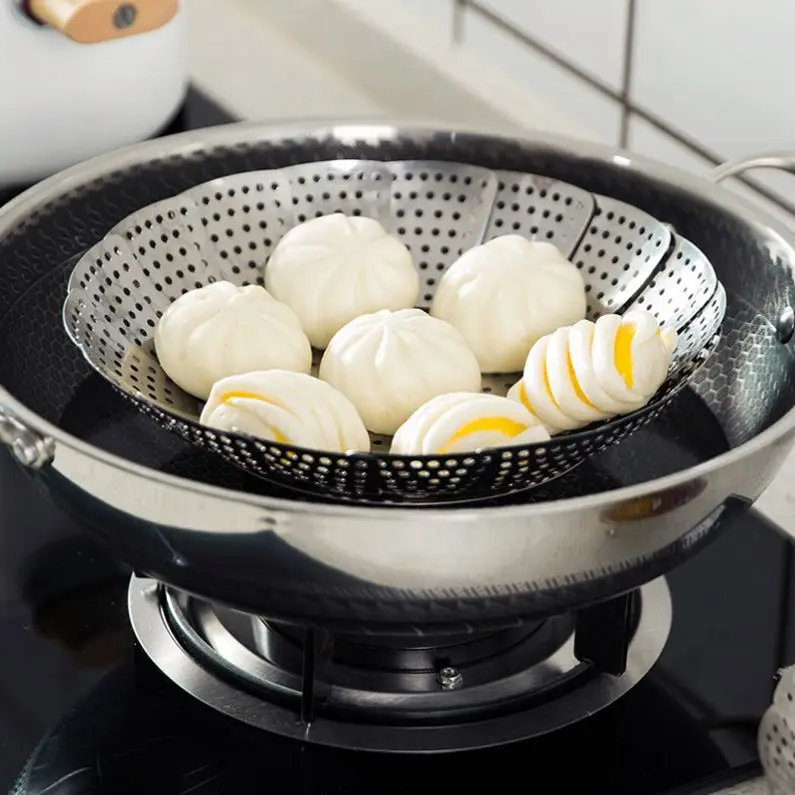 Creative Multi-functional Folding Steaming Fruit Plate 22cm 26cm 30cm Stainless Steel Steamer useful kitchenware tools