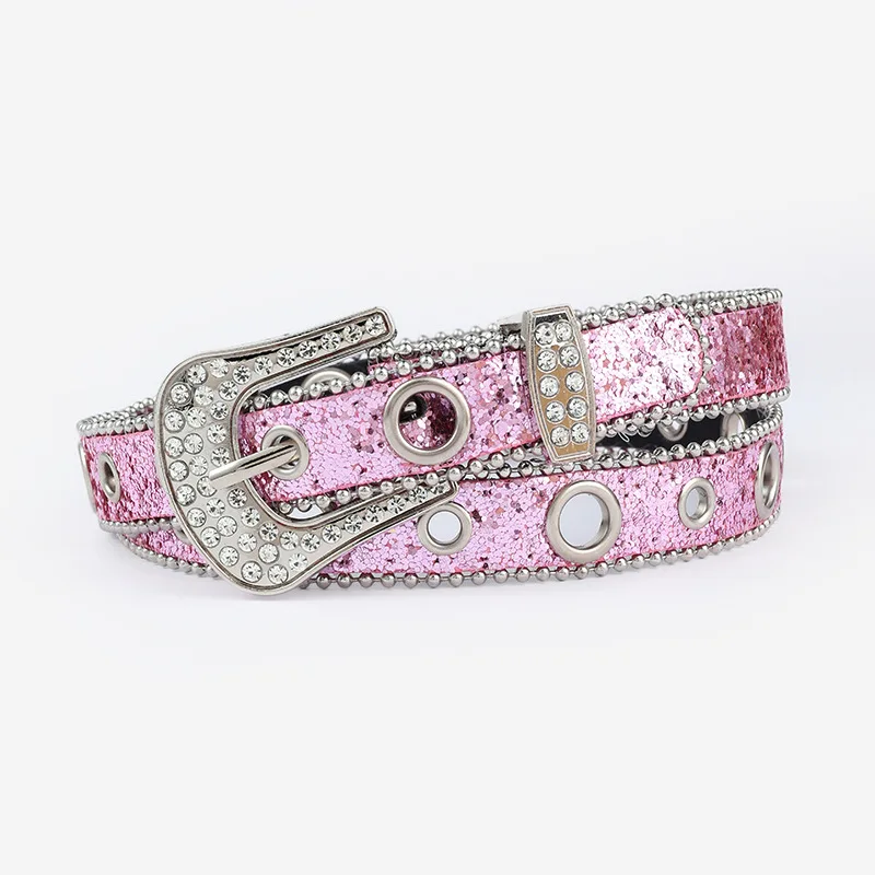 Ladies Bling Bling PU Belt Rhinestone Decorated Fashion Personality Sequins Full Drill Air Corns Hollow Out Belt